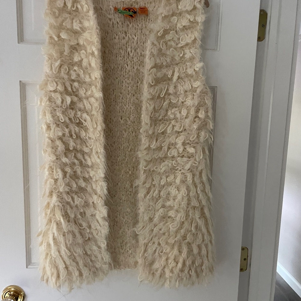 Tory Burch Cream Loop Knit Faux-Shearling Vest